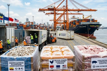 Una foto referencial sobre las exportaciones de pollo, camarón y cerdo.
