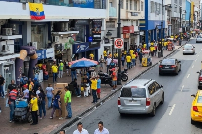 Multitud y banderas nacionales marcan el ambiente festivo en las calles de Guayaquil antes del debut de Ecuador en el Mundial.