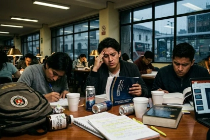 Imagen simbólica de estudiantes universitarios agobiados por exámenes, por lo que según el estudio de la Universidad Central, consumen estimulantes.