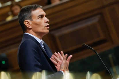 El presidente del Gobierno, Pedro Sánchez, durante su alegato final a los grupos opositores este miércoles en el Congreso de los Diputados en Madrid.