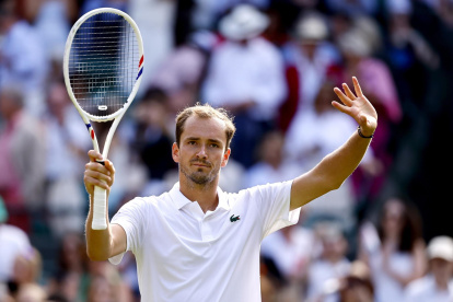 El ruso Daniil Medvedev, número 9 del mundo, tras ganar al coata Marin Cilic en primera ronda de Wimbledon, Londres, Reino Unido