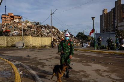 Rescatistas de Vietnam realizan labores de búsqueda de sobrevivientes a los terremotos, este 30 de junio de 2026 en Catia La mar, La Guaira (Venezuela)