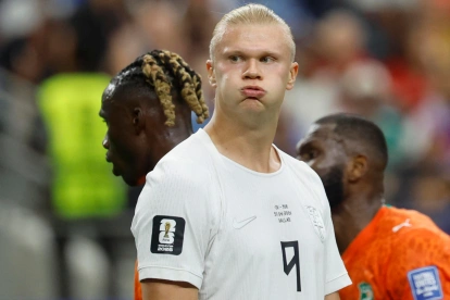 Erling Haaland, goleador de Noruega, en el partido contra Costa de Marfil por el Mundial 2026.