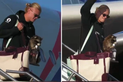 Erling Haaland y su mapache disecado al regresar a Noruega tras el Mundial 2026.