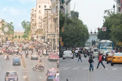 El bulevar 9 de Octubre, casi 50 años de diferencia.