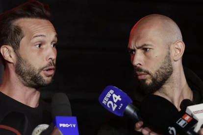 Tristan y Andrew Tate, en declaraciones a la presna.
