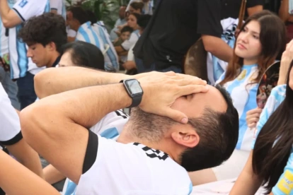 Aficionado de Argentina se lamenta durante el partido contra España.
