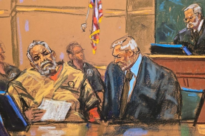 Representación gráfica de Ismael 'El Mayo' Zambada durante una audiencia en Estados Unidos.