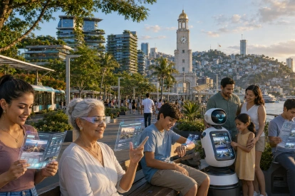 Así imaginamos a los guayaquileños dentro de 53 años: informándose mediante gafas inteligentes, pulseras holográficas, pantallas flexibles y robots, en una ciudad más segura, verde y conectada.