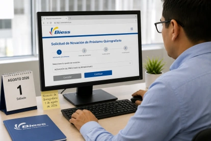 Una foto creada por la inteligencia artificial para graficar el momento que una persona solicita una novación en el Biess.