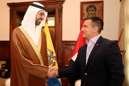 Omar Sultan Al Olama, ministro de Estado de los Emiratos Árabes Unidos, se reunió con Daniel Noboa en junio de 2025.
