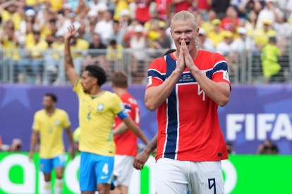 Erling Haaland en el partido entre Noruega y Brasil, en el Mundial 2026.