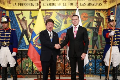 El presidente Daniel Noboa se reunió este 5 de agosto de 2026 con el canciller japonés, Motegi Toshimitsu.