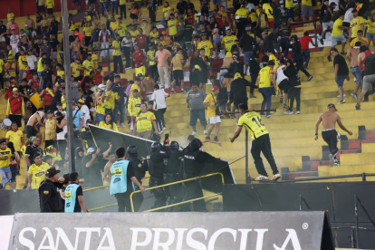 Hinchas ubicados en la tribuna General Sur intentaron ingresar al campo de juego.