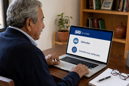 Adulto mayor realiza en línea el trámite para acceder a la rebaja vehicular del SRI.
