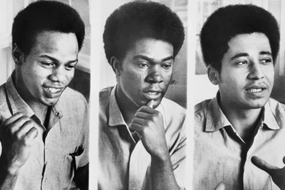 George Jackson (derecha), Fleeta Drumgo (centro) y John W. Cluchette (izquierda), conocidos como Hermanos de Soledad, cuyo caso expuso la violencia del sistema penitenciario estadounidense.