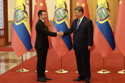 El presidente chino Xi Jinping recibió al mandatario ecuatoriano Daniel Noboa en el el Gran Palacio del Pueblo.