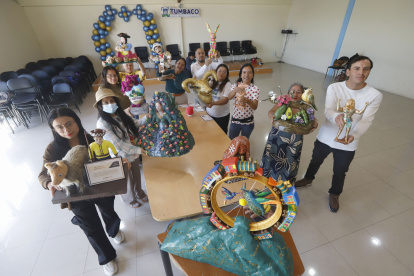 Talento. Participantes del proyecto realizaron estas obras inspiradas en el Ilaló, personajes de Tumbaco  y animales emblemáticos de la parroquia.