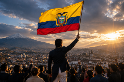 La bandera de Ecuador ondea sobre Quito como símbolo de libertad, unidad y esperanza ante los desafíos que enfrenta el país.
