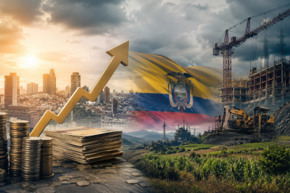 Una representación visual de los desafíos del crecimiento económico de Ecuador en 2026, marcado por el desempeño de sectores como la construcción, la industria, el petróleo y la agricultura.