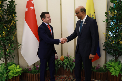 Daniel Noboa se reunió con el presidente de Singapur, Tharman Shanmugaratnam, durante su visita oficial.