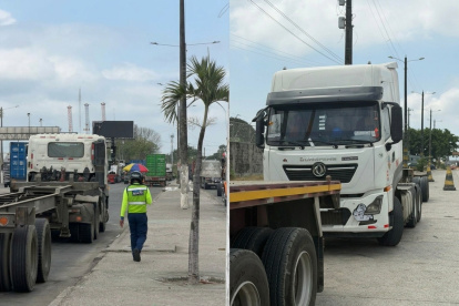 Agentes de tránsito emitieron multas a conductores de vehículos pesados en el sur de Guayaquil.