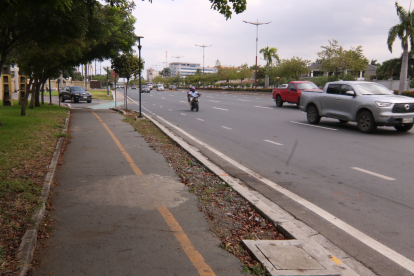 En el punto donde fue atropellada la atleta Mónica Martinich, en la avenida Samborondón, no existen aceras y la ciclovía está descuidada.