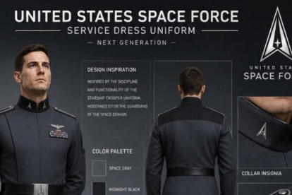 Captura de pantalla tomada del perfil de la red social Truth Social que muestra una imagen hecha con IA del posible nuevo uniforme que llevarán los miembros de la Fuerza Espacial de EE.UU.