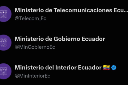 Ministerios de Ecuador actualizan sus perfiles oficiales en redes sociales con fondo morado.