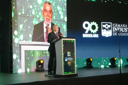Juan Carlos Navarro, presidente de la Cámara Industria de Guayaquil, en el discurso por los 90 años del gremio.