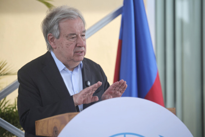 Fotografía de archivo del 16 de junio de 2026 del secretario general de las Naciones Unidas, António Guterres, hablando en Puerto Príncipe (Haití).