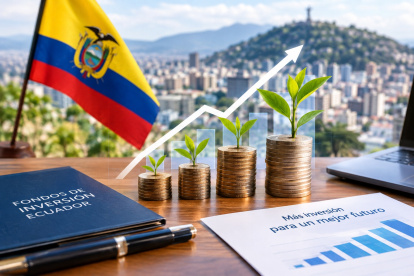 Una foto referencial creada con IA sobre el crecimiento de los fondos de inversión de Ecuador.