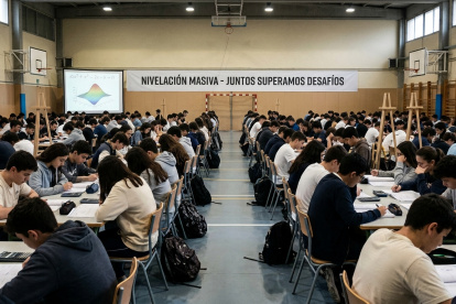 Fotografía, generada con IA, para graficar una nivelación masiva, tras bajas calificaciones en PISA 2025, en Ecuador.