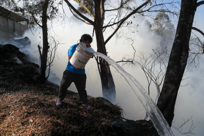 Ciudadanos utilizaron agua de sus viviendas para apoyar a los bomberos en las labores de control de los incendios forestales.