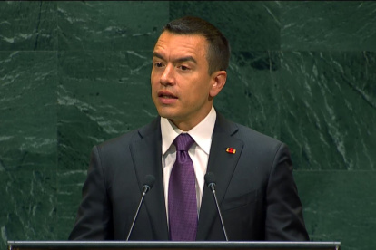 El presidente del Ecuador, Daniel Noboa, durante su discurso en el 81 periodo de sesiones de la Asamblea General de las Naciones Unidas.