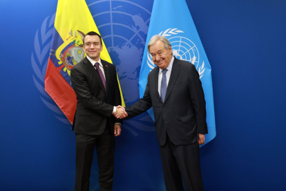 Daniel Noboa se reunió con Guterres en Nueva York para coordinar acciones contra el narcotráfico global.