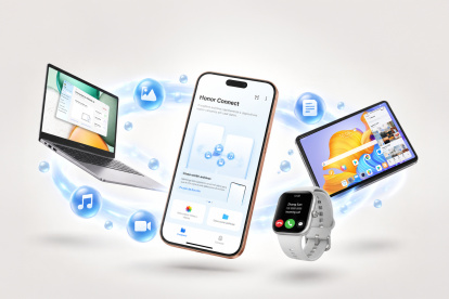 HONOR Connect permite sincronizar notificaciones, llamadas, archivos y cámara en tiempo real, así como gestionar ocho servicios simultáneos sin interrupción.