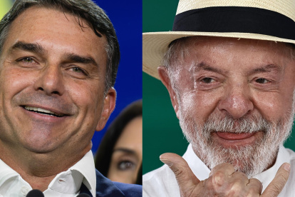 Combo de fotografías de archivo que muestra al senador Flávio Bolsonaro (i), y al presidente de Brasil, Luiz Inácio Lula da Silva.