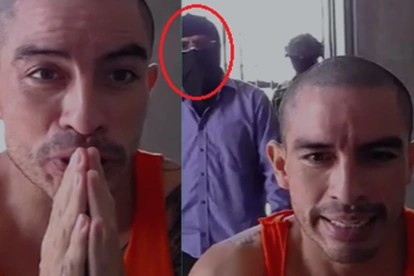 Un sujeto con el rostro cubierto con un pasamontañas vigiló de cerca la intervención de Daniel Salcedo durante su audiencia virtual.