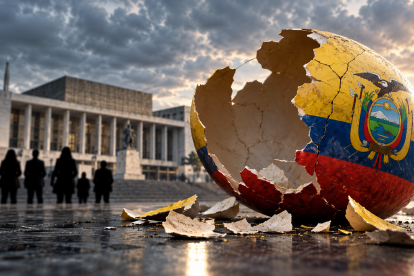 Una representación simbólica de la crisis de la democracia en Ecuador, marcada por la desconfianza ciudadana en los partidos políticos y las instituciones.