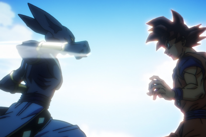 Bills y Goku peleando en Dragon Ball Super: Beerus.
