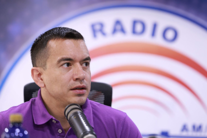 El presidente Daniel Noboa en entrevista radial este 14 de octubre.