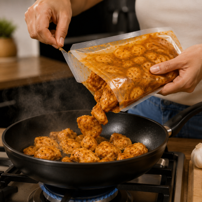 Una foto elaborada por la IA sobre la tendencia de comprar pollo listo para cocinar.