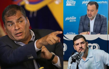 El expresidente Rafael Correa y los alcaldes Pabel Muñoz y Aquiles Álvarez.