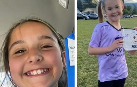 Paityn Decker (i), de 9 años; Evelyn Decker (c), de 8 años; Olivia Decker, de 5 años; y su padre, Travis Decker
