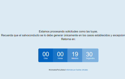 Captura de imagen del sitio web habilitado por el Gobierno Nacional para la obtención de salvoconductos durante la emergencia del coronavirus en Ecuador.