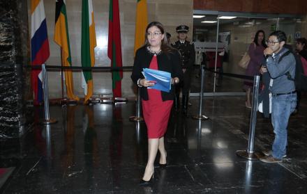 La asambleísta Sofía Espín durante la sesión del Pleno donde se trato su destitución. 13 de noviembre del 2018.