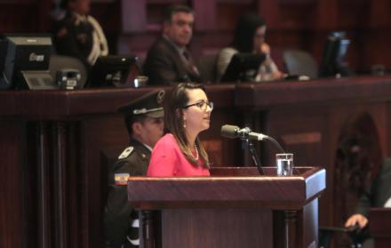 Verónica Espinosa exministra de Salud durante su intervención en el juicio político, el 13 de agosto de 2019.