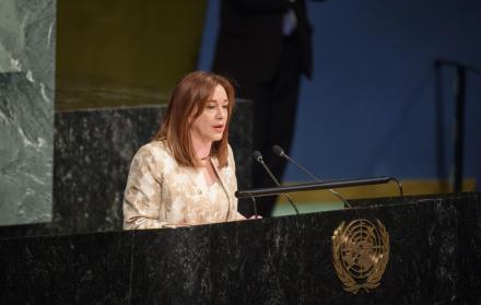 Exposición. La excanciller Espinosa, ante los ojos de la Comunidad Internacional, en su cargo en la ONU.