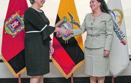 Quito. La presidenta de la CNJ, Paulina Aguirre, mantuvo una reunión con la titular del CJ, María Maldonado.